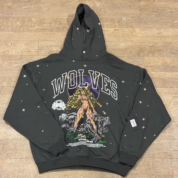 NWT Darc Sport Wolves Vintage Pierce Hoodie Grey Starry Night Size Large